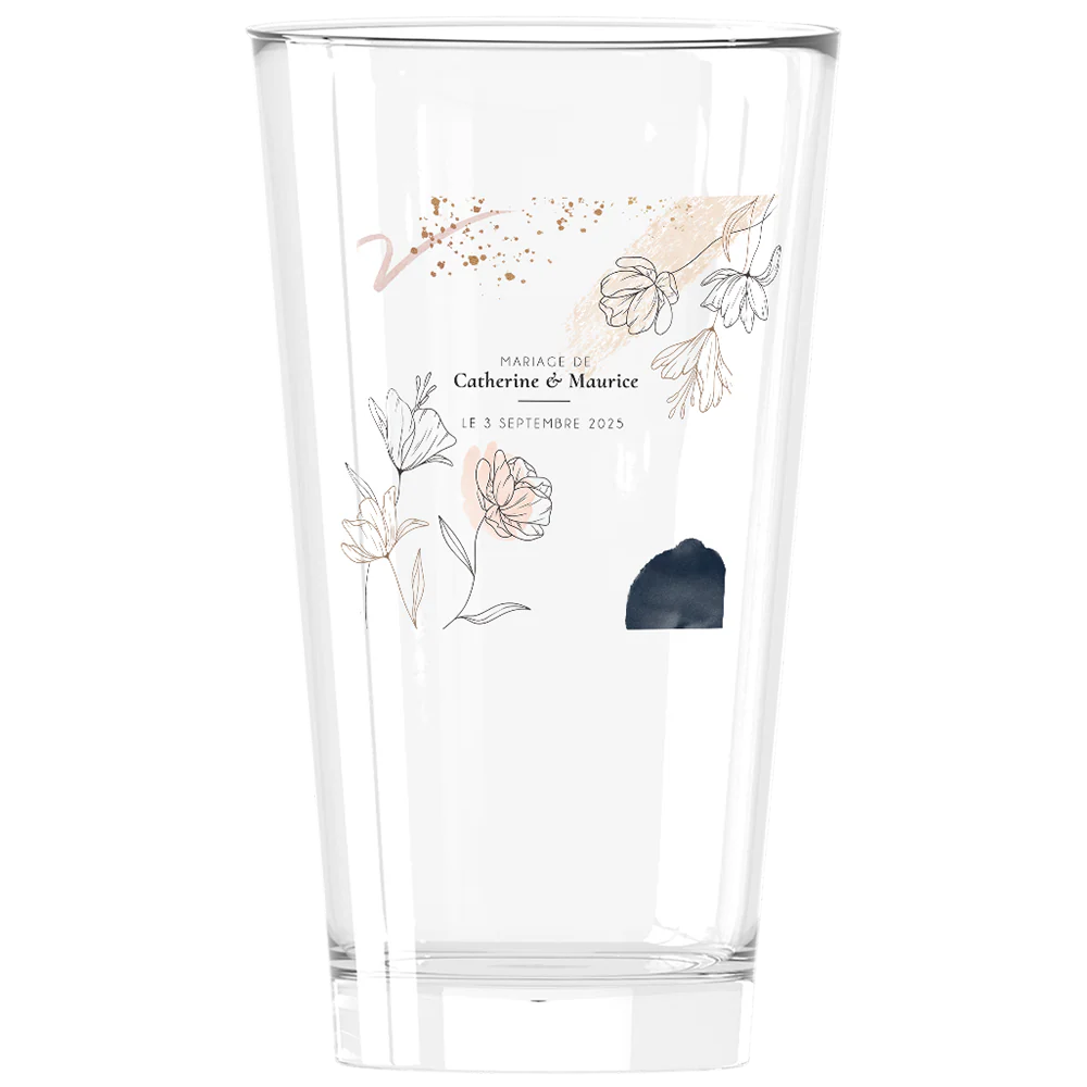 Verre à bière personnalisé Pinte en verre - Mariage Moderne Champêtre
