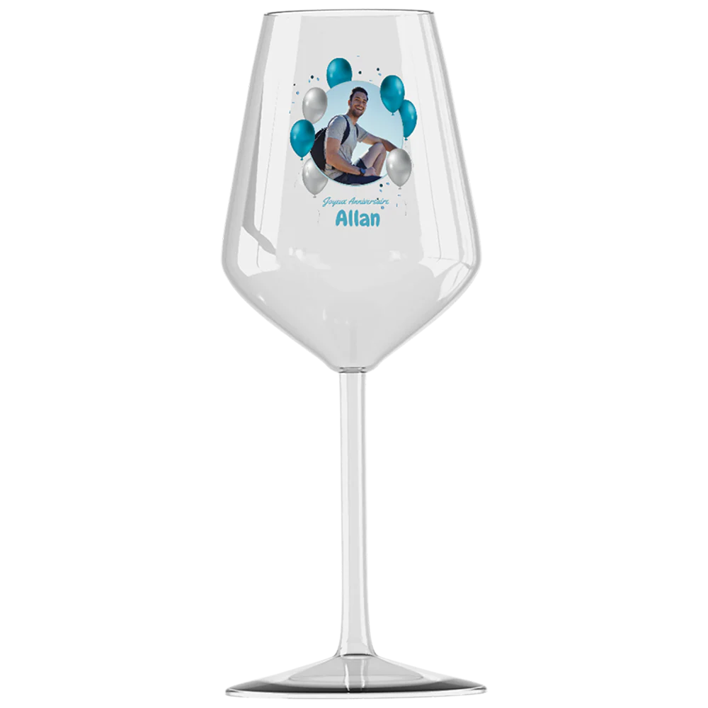 Verre à vin cabernet en verre personnalisé - Anniversaire Photo & Ballons Bleus