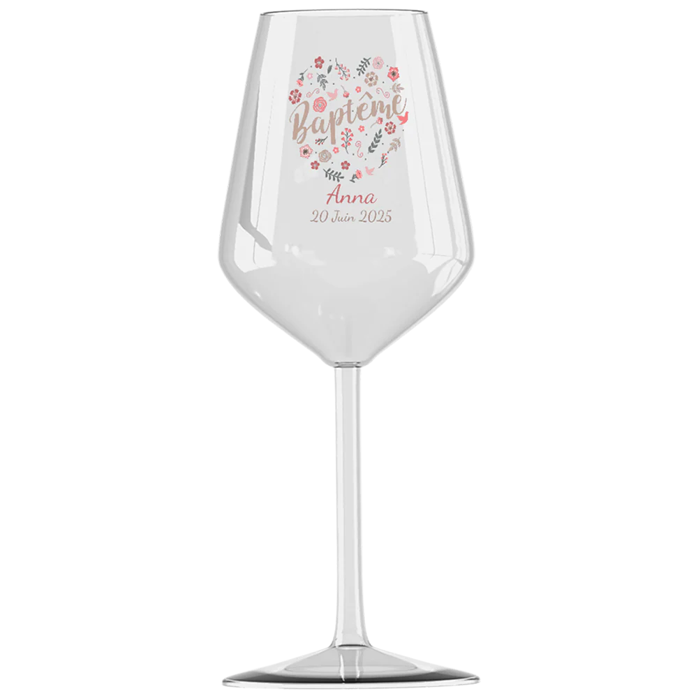 Verre à vin cabernet en verre personnalisé - Baptême Fleuri