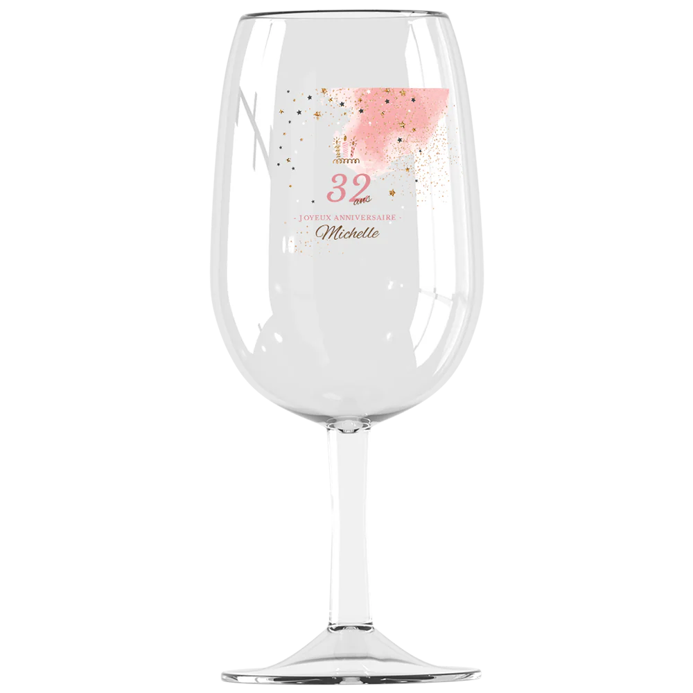 Verre à vin Syrah personnalisé incassable - Anniversaire Rose & Doré