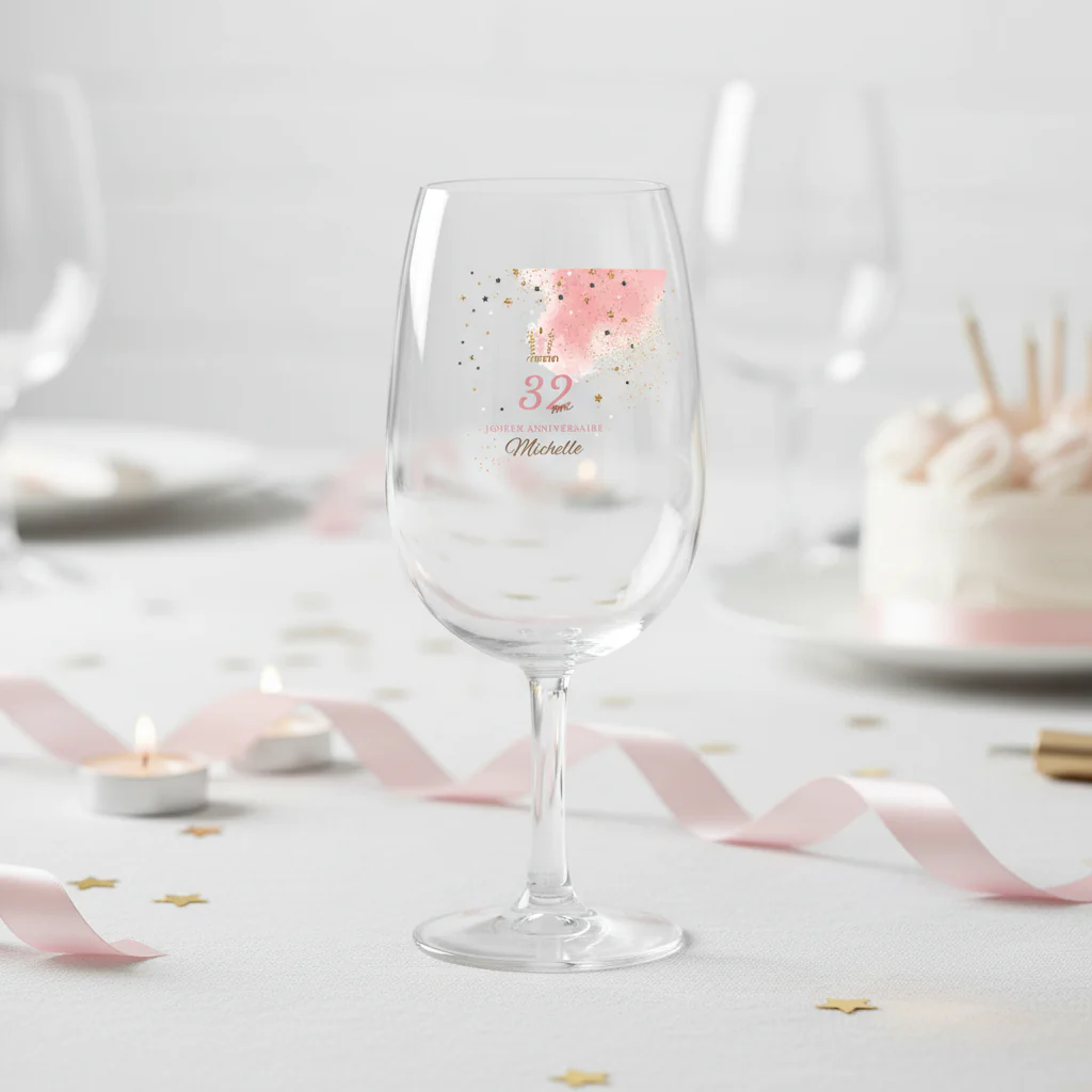Verre à vin Syrah personnalisé incassable - Anniversaire Rose & Doré - Image 2